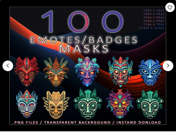 Buy High Quality 100 Masks Sub Badges, Twitch Emotes Online
