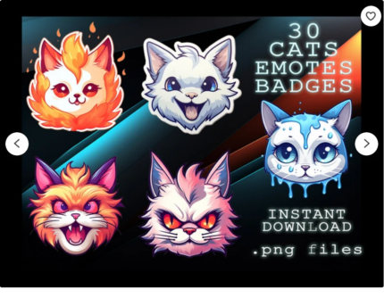 30 Cats Emotes Badges Pack | Cat Twitch Emojis for Discord