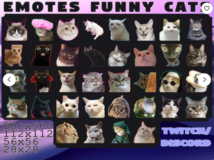 30 Cats Emotes Badges Pack | Cat Twitch Emojis for Discord