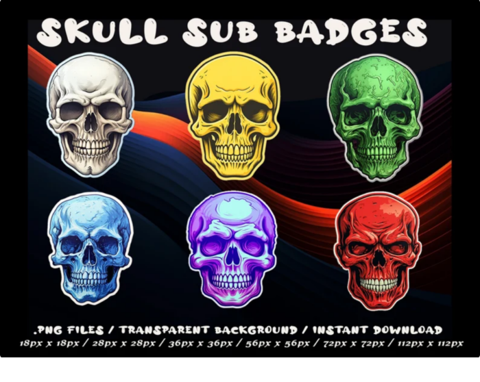 6 Skull Sub Badges/Emotes | Twitch Skull Subscribers Badges