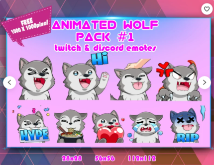 Animated Wolf Chibi/Twitch/Discord Emotes Pack For Streamer