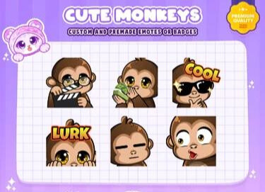 6x Cute Monkey Emotes | Money/Cool/Lurk/Pog Monkey Emotes
