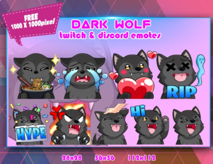 Dark Wolf Chibi/Twitch/Discord Emotes Pack For Streamer