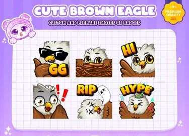 6x Brown Eagle Emotes | GG/Lurk/Hi/Shock/RIP Eagle Emotes