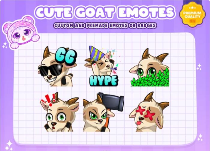 6x Cute Goat Emotes | GG/Hyp/Lurk/Shock/BAN Goat Emotes