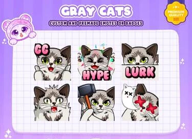 6x Chibi Cat Emotes, GG/Hype/Lurk/RIP/Bonk/Shock Cat Emote
