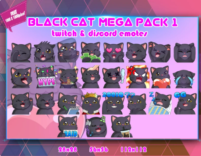 Black Cat Twitch, Discord Emotes Mega Pack for Streamer