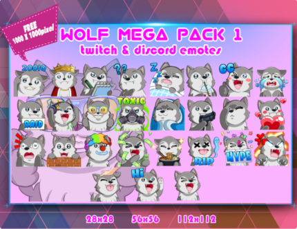 Mega Pack Wolf Chibi | Twitch, Discord Emotes Mega Pack