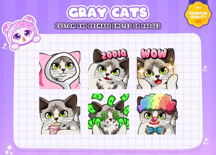 6x Chibi Cat Emotes | Blanket/200IQ/Amazed/Sip Cat Emotes