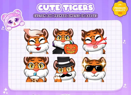 6x Cute Tiger Emotes | Headpat/Halloween/Sip Tiger Emotes