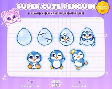 7x Cute Penguin Sub Badges Bit for Twitch/Discord/Facebook