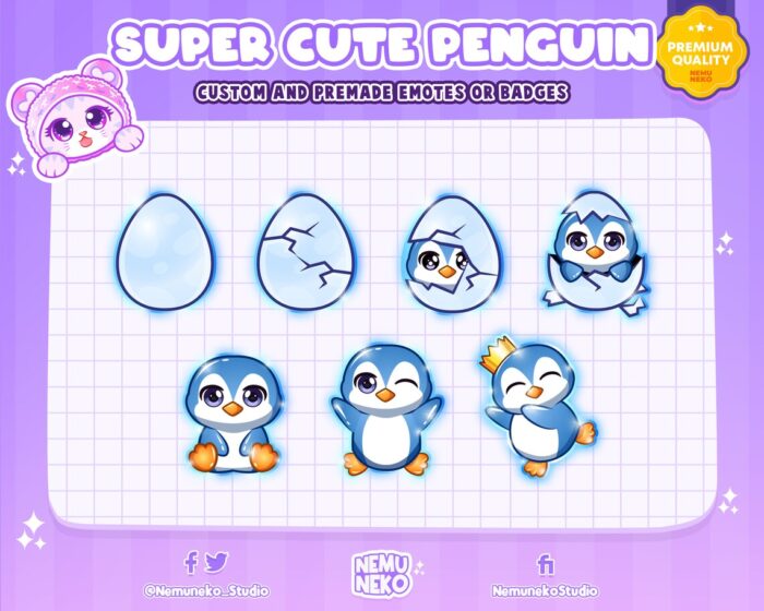 7x Cute Penguin Sub Badges Bit for Twitch/Discord/Facebook