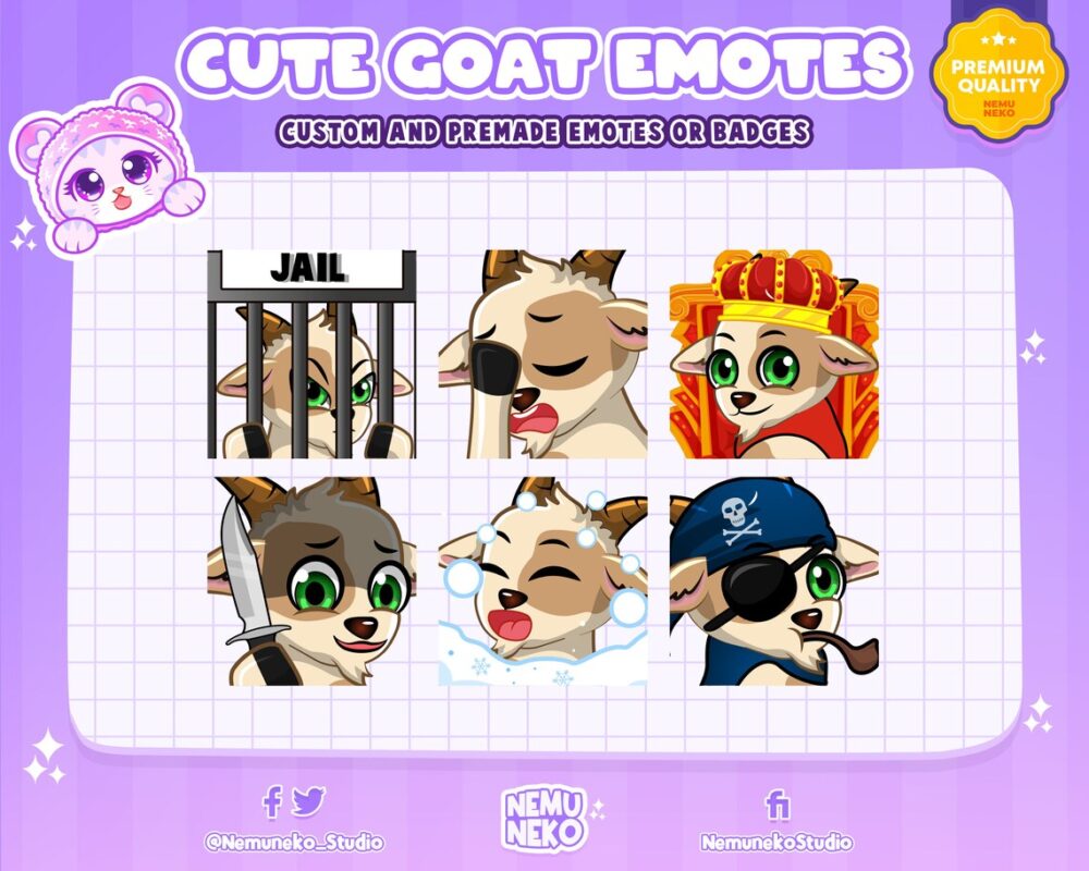 6x Cute Goat Emotes | Buy Custom Twitch & Discord Emotes Pack