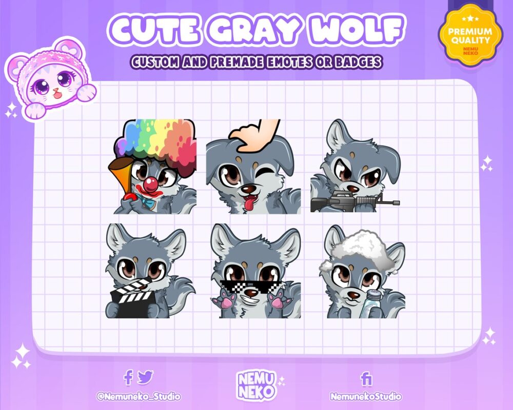 Buy 6x Gray Wolf Emotes for Twitch, Discord, YouTube & Facebook
