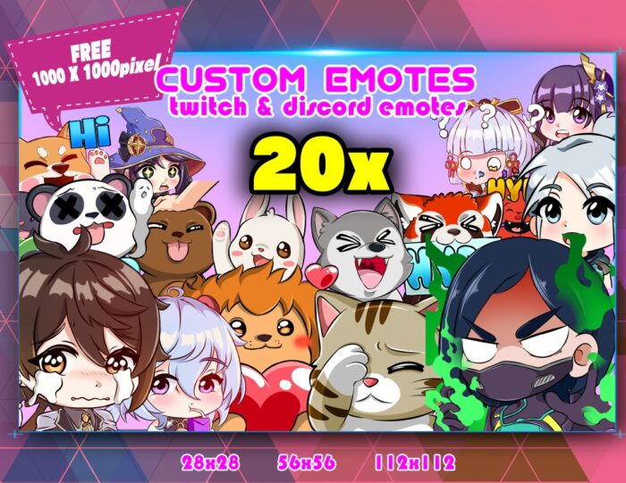 20x Custom Chibi Emotes Pack | Buy Twitch & Discord Emotes | Contact Emoticon