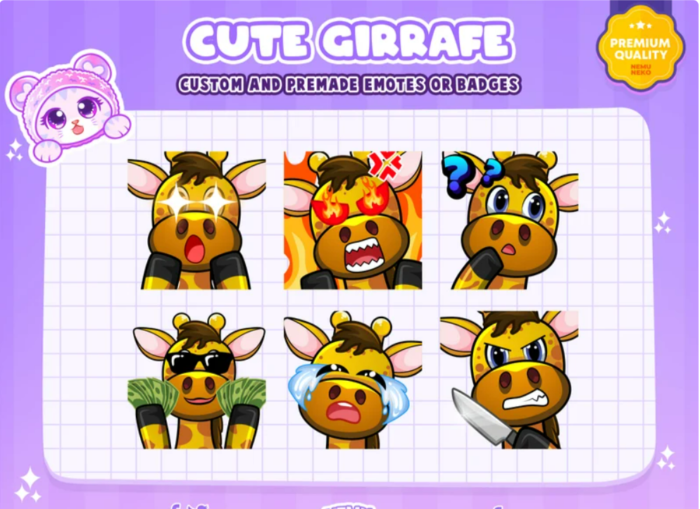 6x Cute Giraffe Emotes | Star/Rage/Money/Cry Giraffe Emotes