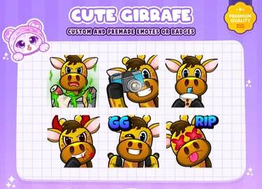 6x Cute Giraffe Emotes | Trash/Sip/Selfie/GG Giraffe Emotes