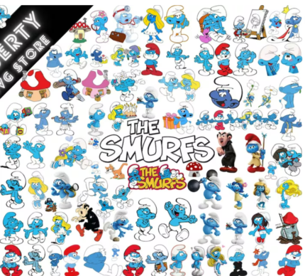 Papa Smurf Cartoon Characters Birthday Bundle Cricut Clipart