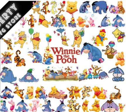 Winnie The Pooh Cartoon Characters Birthday Clipart Bundle