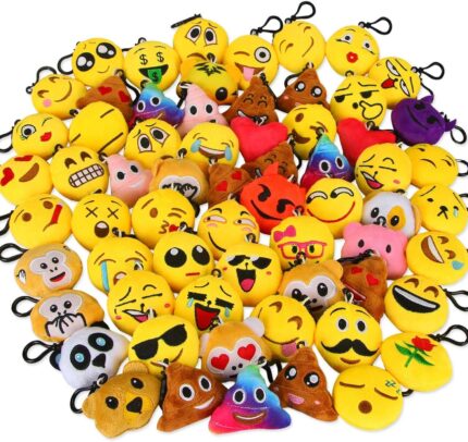 Dreampark Emoticon Keychain Mini Cute Plush Pillows, Party Favors for Kids Valentine’s Day Gifts / Birthday Party Supplies, Emoticon Gifts Toys Carnival Prizes for Kids (64 Pack)