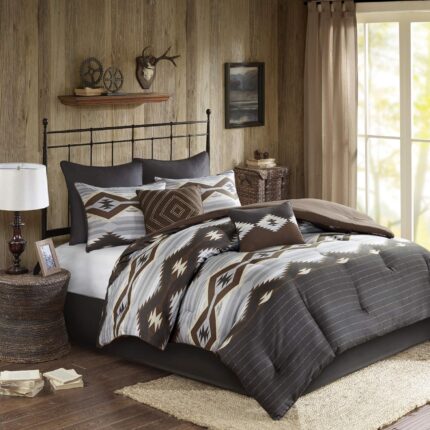 Woolrich Rustic Lodge Cabin Comforter Set – All Season Down Alternative Warm Bedding Layer and Matching Shams, Oversized Queen, Bitter Creek, Grey/Brown
